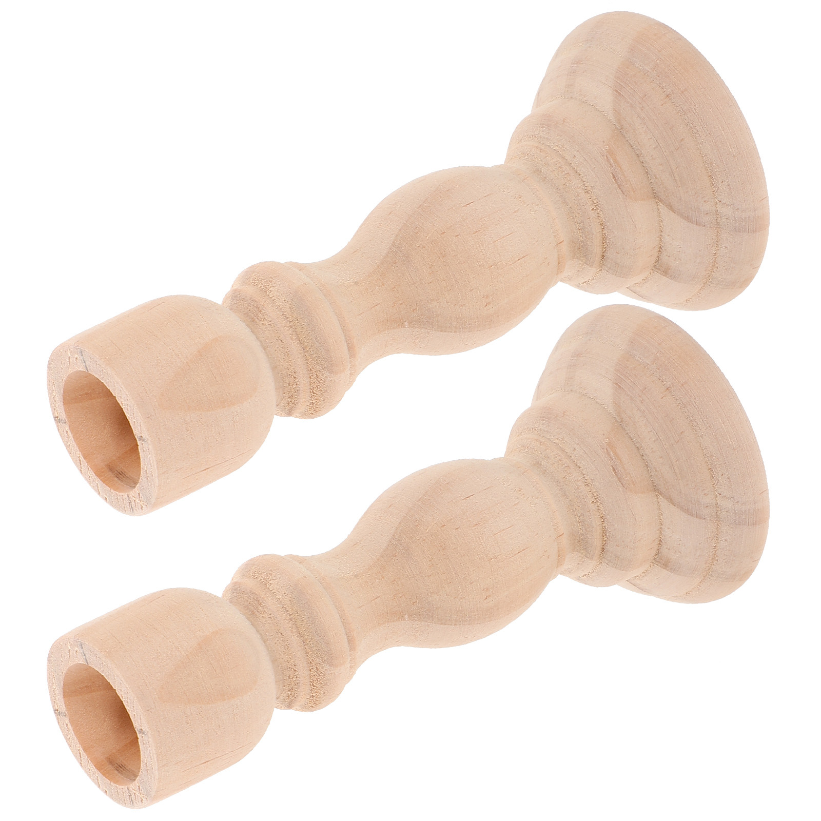 Vintage Lighting Decor - 2Pcs Wood Pillar Stand Rustic Taper