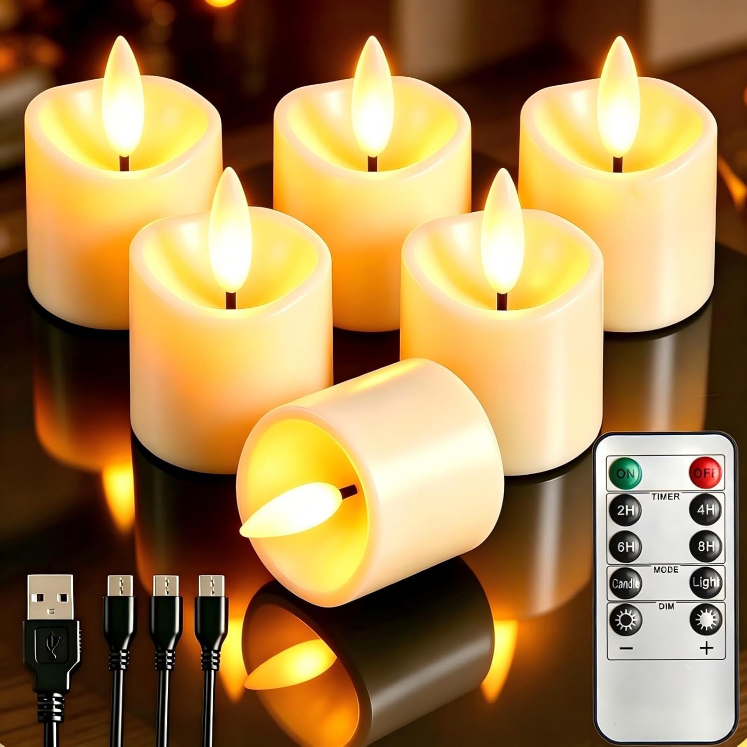 Decor Lighting Pack - Rechargeable Flameless Tea Lights with Timer