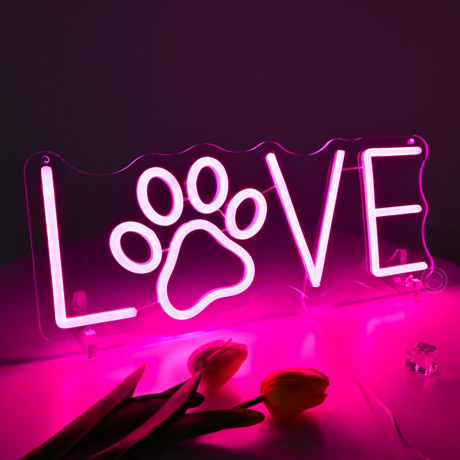 Wall Decor Lighting - Love Paw Neon Sign USB Dimmable