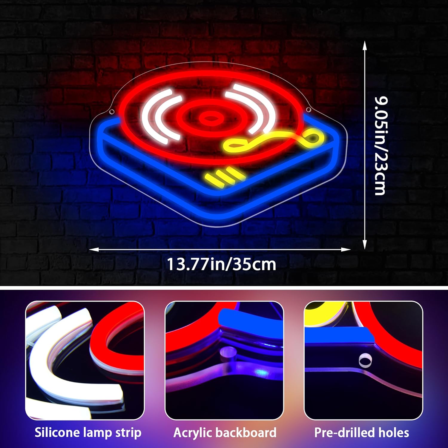Record Player Neon Sign Guita  - огляд і ціна Wall Decor Lighting