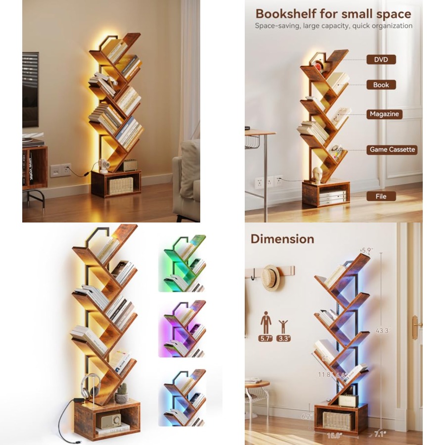 Tree Bookshelf with LED Lights - огляд і ціна Lighting Tree Decor