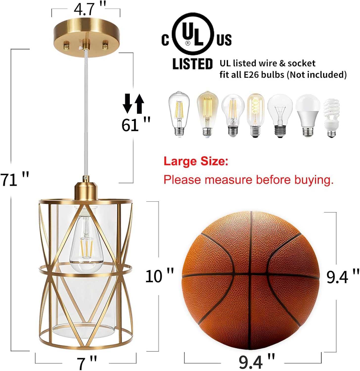 Brushed Gold Pendant Light, 7